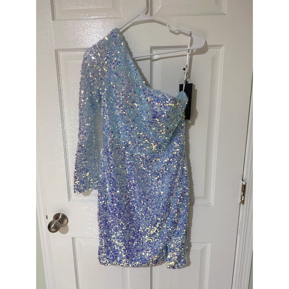 Elizabeth K by GLS Baby Blue Sequin One Shoulder Mini Dress 8540-92 Mens‎ Medium